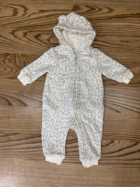 GAP Cream and Light Gray Leopard-Print Hooded One-Piece